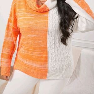 Orange and White Women's Sweater